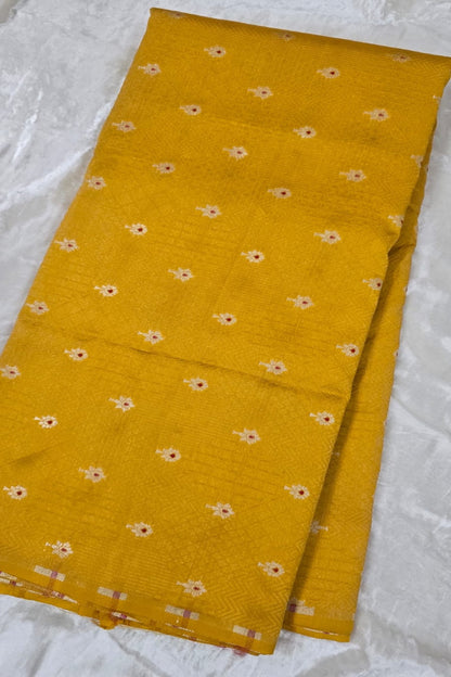 Pure Banaras Geometric Woven Tissue Fabric With Meenakari Motifs