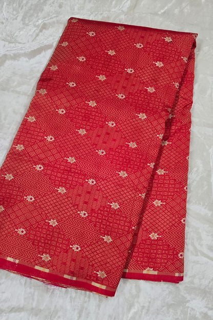 Pure Banaras Geometric Woven Tissue Fabric With Meenakari Motifs