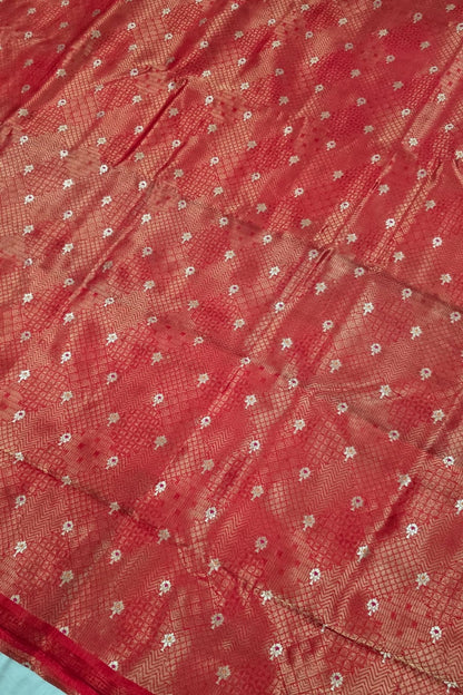 Pure Banaras Geometric Woven Tissue Fabric With Meenakari Motifs