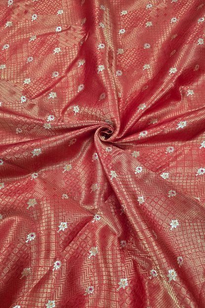 Pure Banaras Geometric Woven Tissue Fabric With Meenakari Motifs