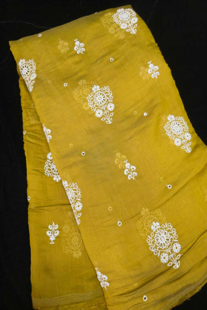 Corsage Floral Shiffli Embroidered Semi Mul Chanderi Fabric