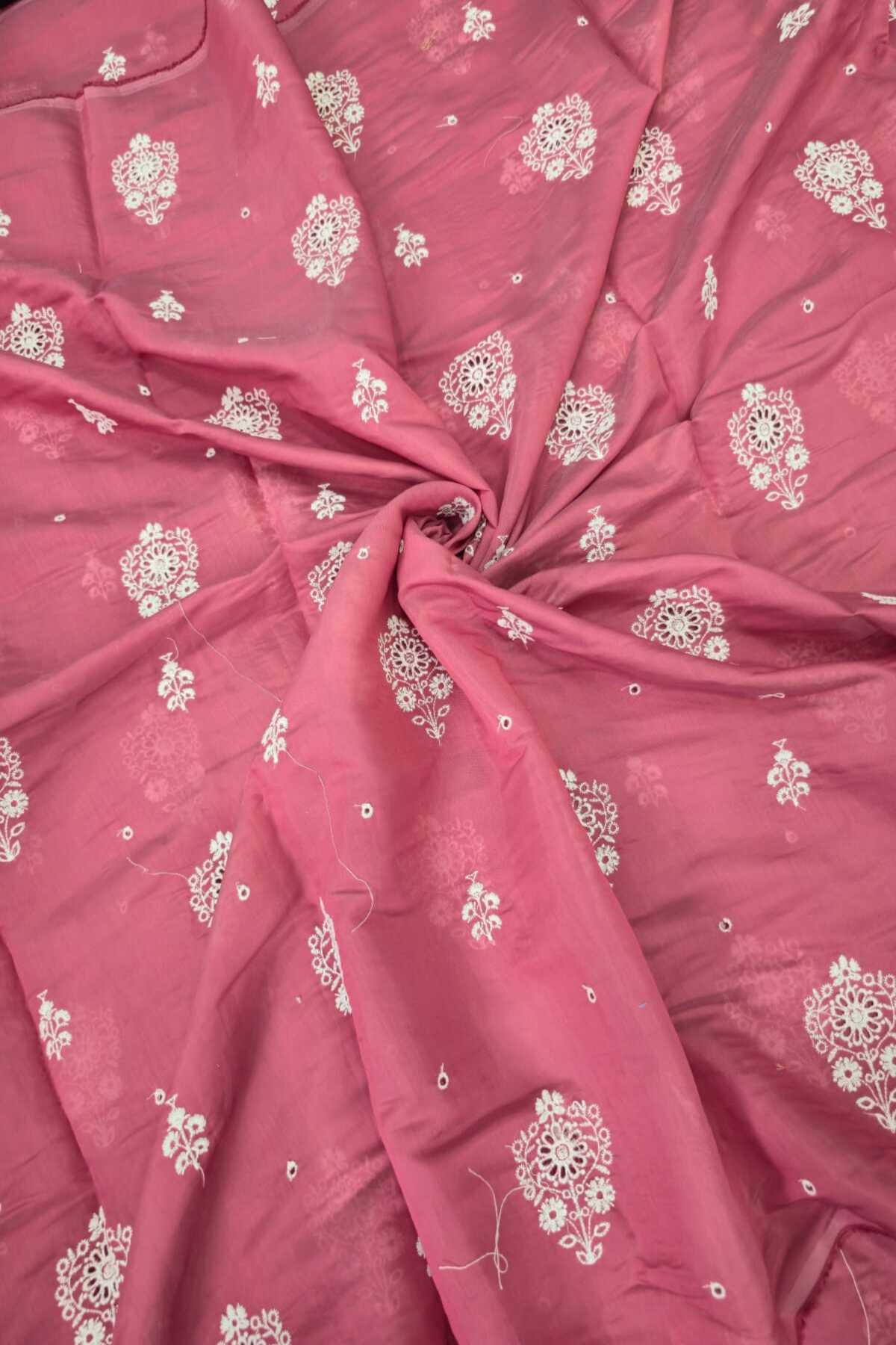 Corsage Floral Shiffli Embroidered Semi Mul Chanderi Fabric