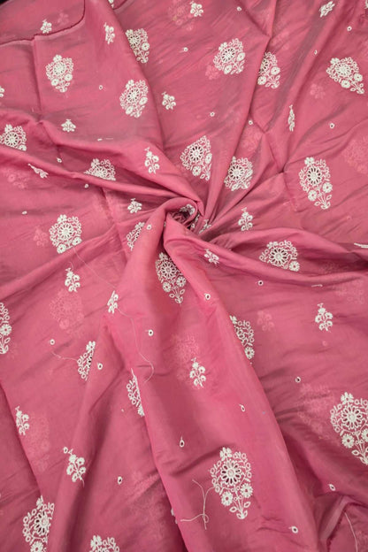 Corsage Floral Shiffli Embroidered Semi Mul Chanderi Fabric
