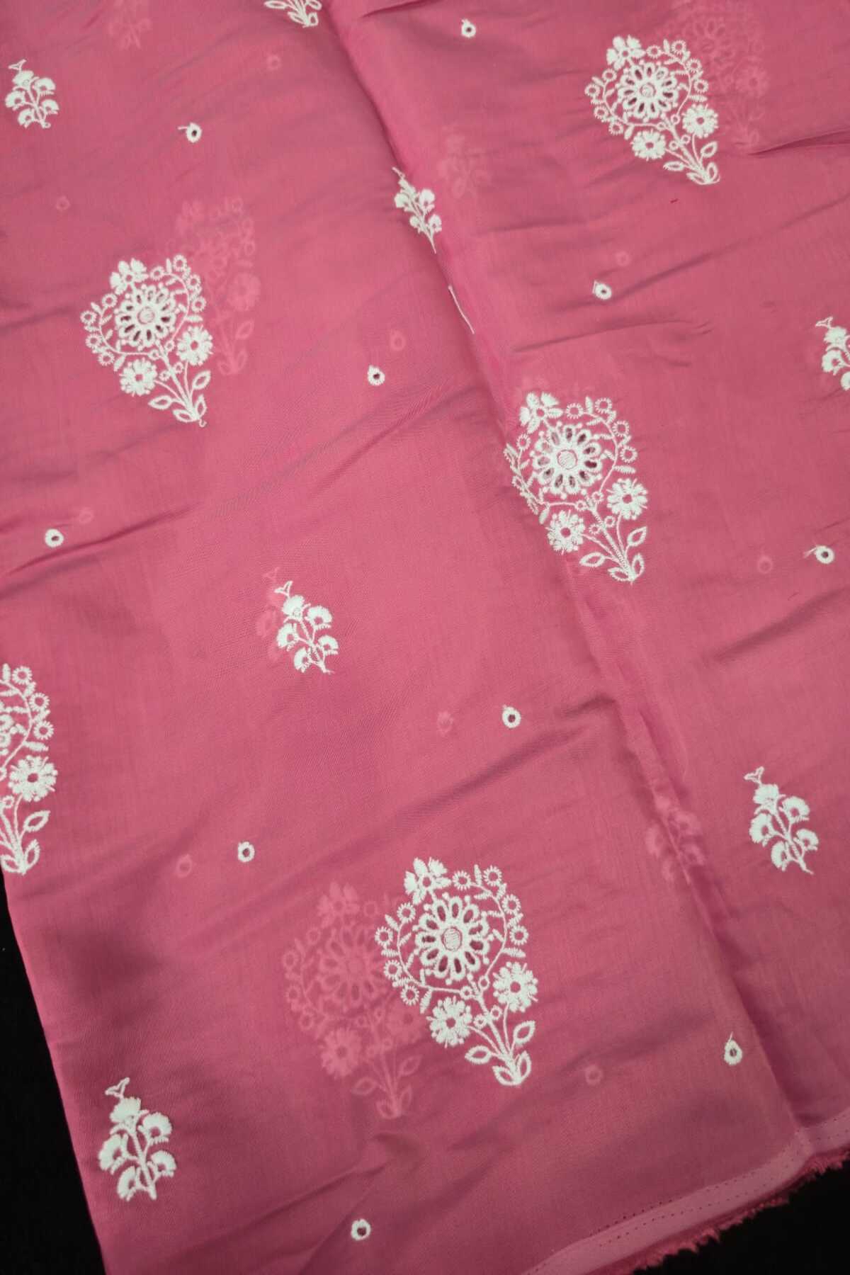 Corsage Floral Shiffli Embroidered Semi Mul Chanderi Fabric