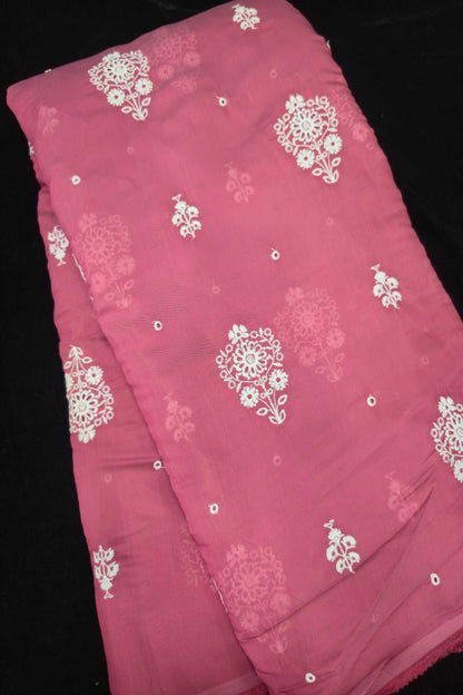 Corsage Floral Shiffli Embroidered Semi Mul Chanderi Fabric