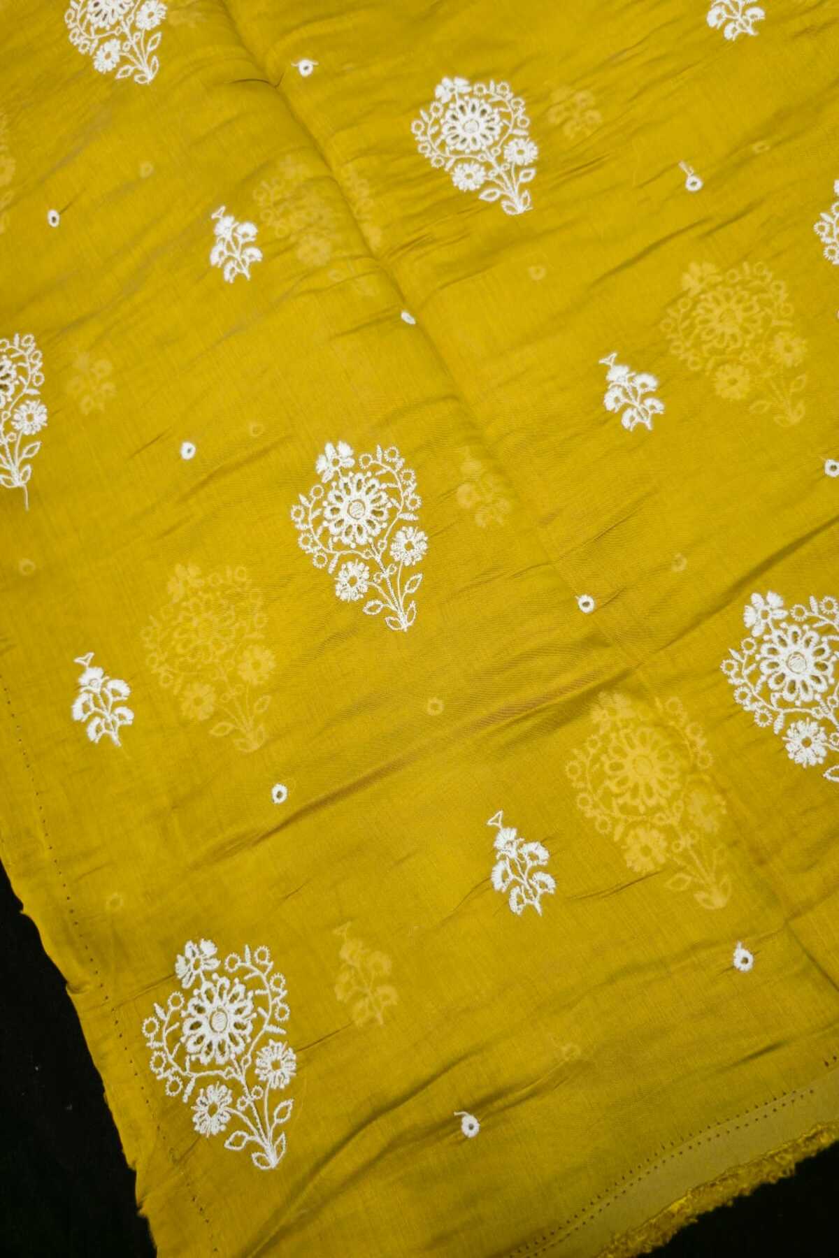 Corsage Floral Shiffli Embroidered Semi Mul Chanderi Fabric