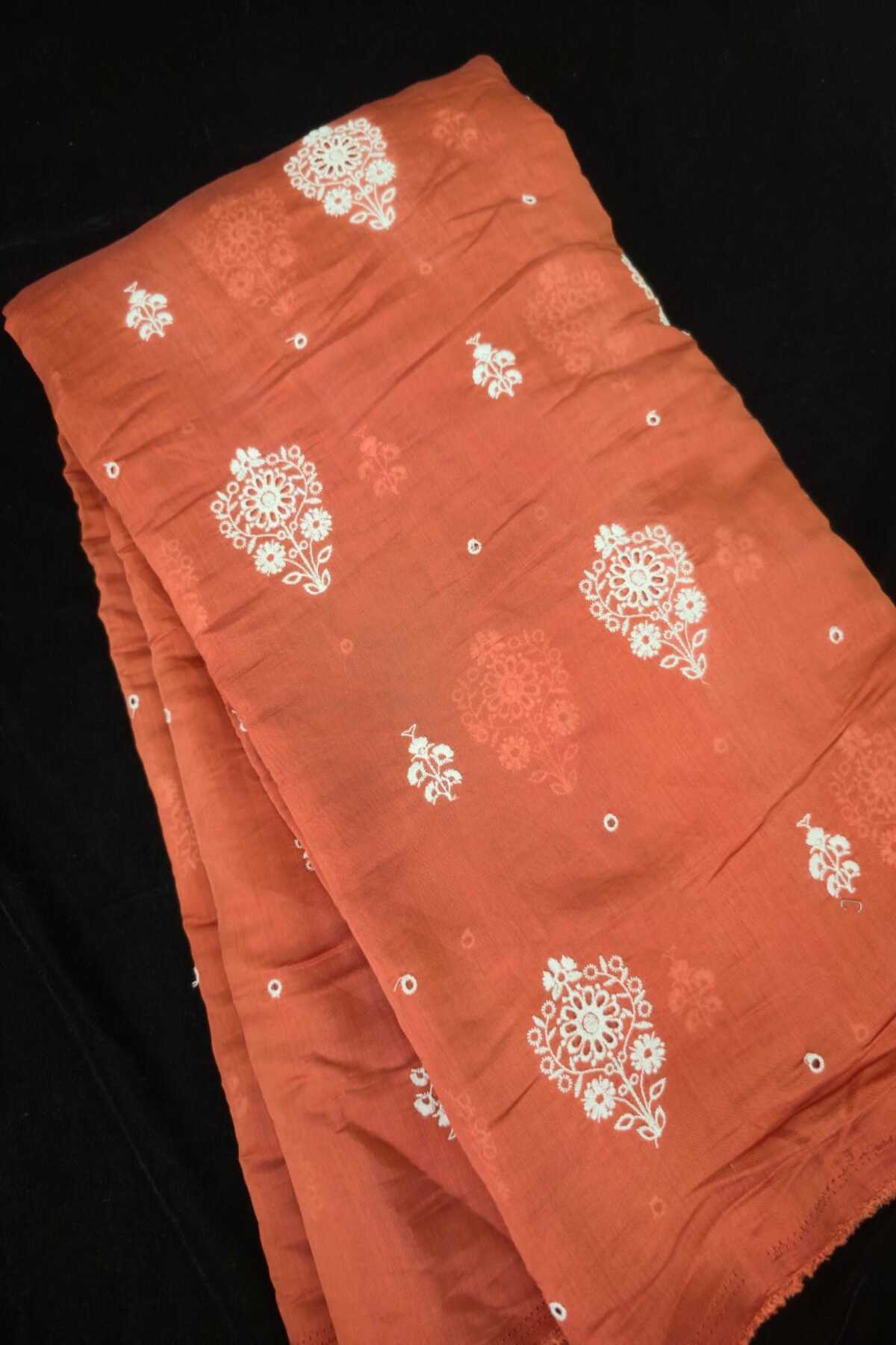 Corsage Floral Shiffli Embroidered Semi Mul Chanderi Fabric