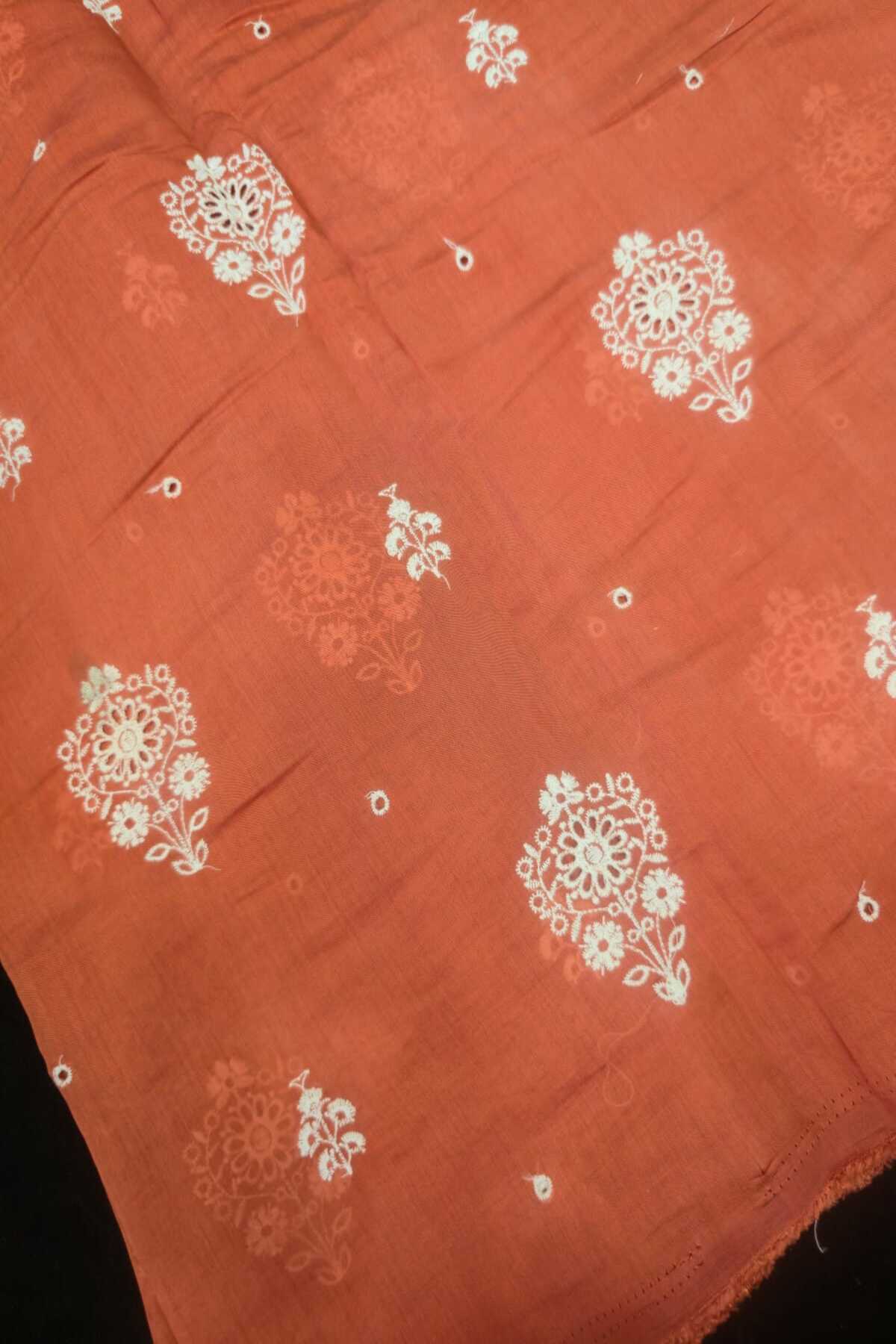 Corsage Floral Shiffli Embroidered Semi Mul Chanderi Fabric