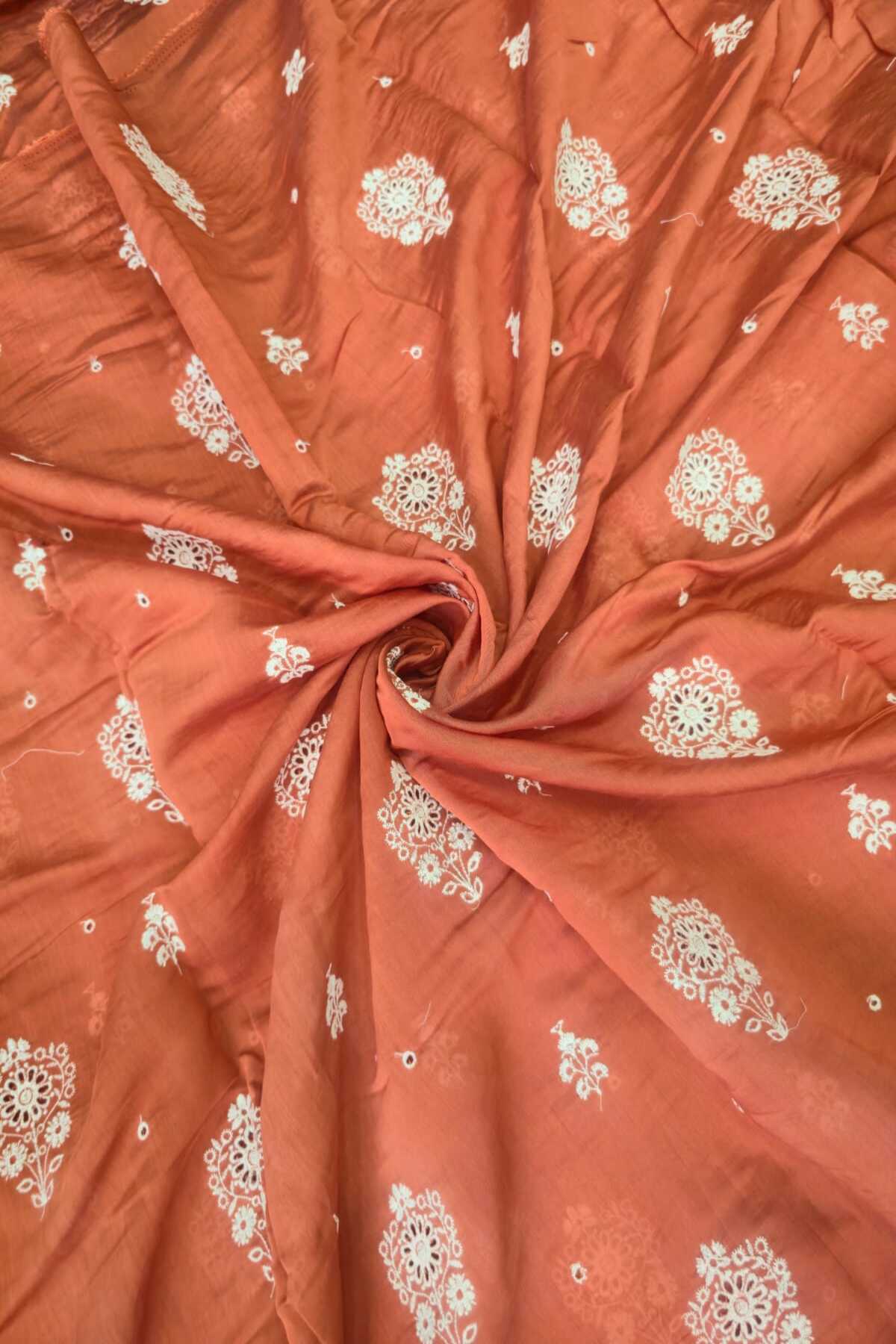 Corsage Floral Shiffli Embroidered Semi Mul Chanderi Fabric