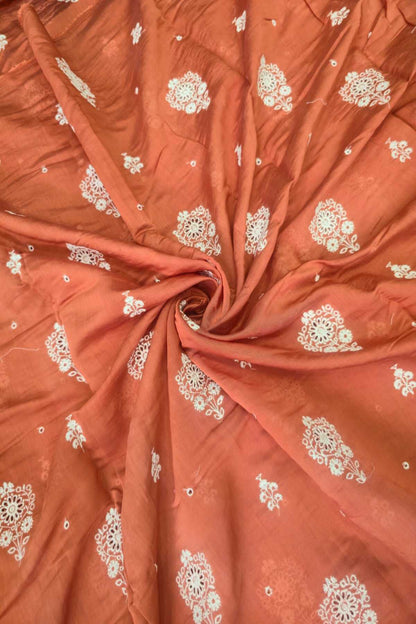 Corsage Floral Shiffli Embroidered Semi Mul Chanderi Fabric