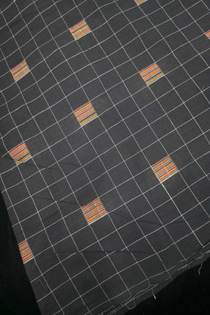 Mutli Threads Woven With B&W Checked Pure Cotton Fabric