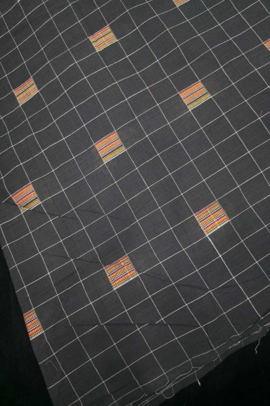 Mutli Threads Woven With B&W Checked Pure Cotton Fabric