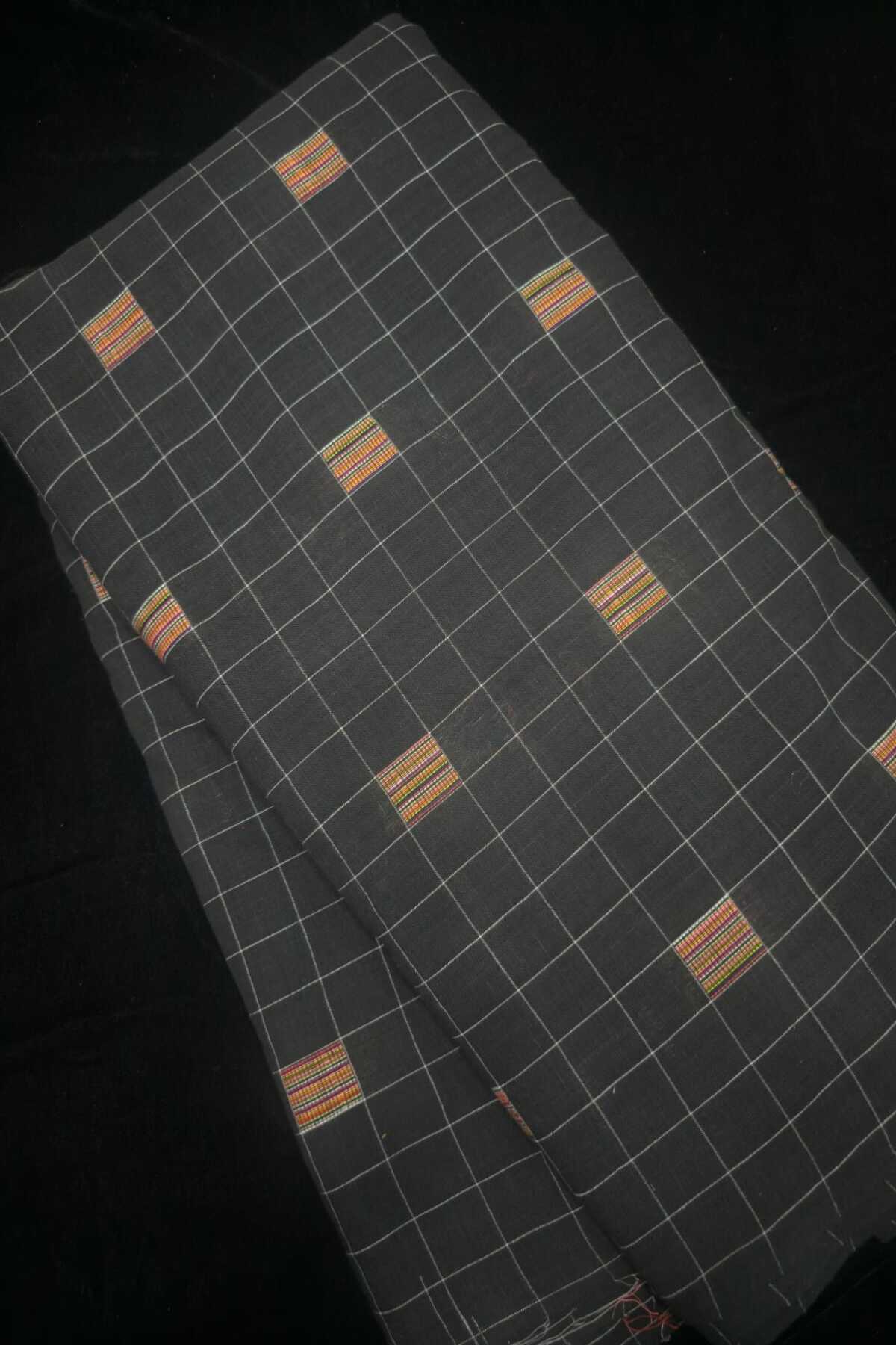 Mutli Threads Woven With B&W Checked Pure Cotton Fabric
