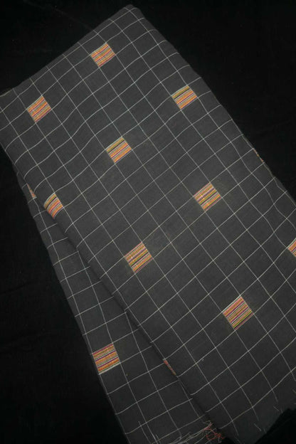 Mutli Threads Woven With B&W Checked Pure Cotton Fabric