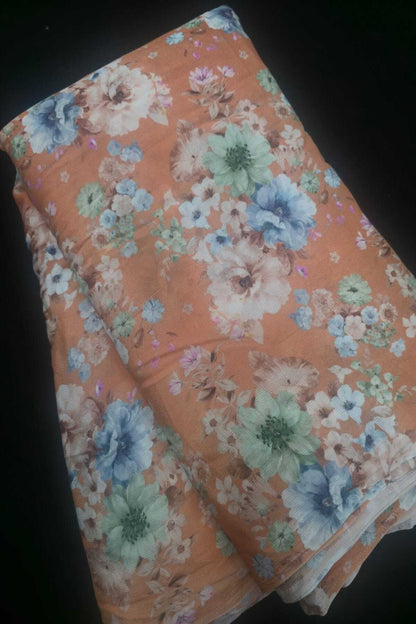 Corsage  Printed Pure Wrinkled Chinon Tissue Fabric