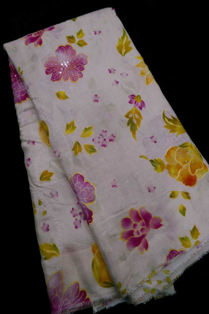 Shadow Floral Prints With Sequins Highlighted Viscose Muslin Zari Stripes Fabric