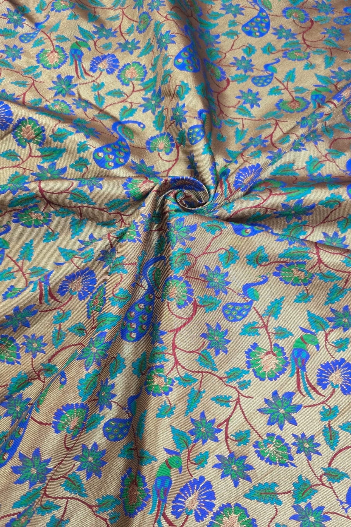 Navy Blue Antiq Gold All Over Jaal With Mor Poppot Woven Paithani Fabric