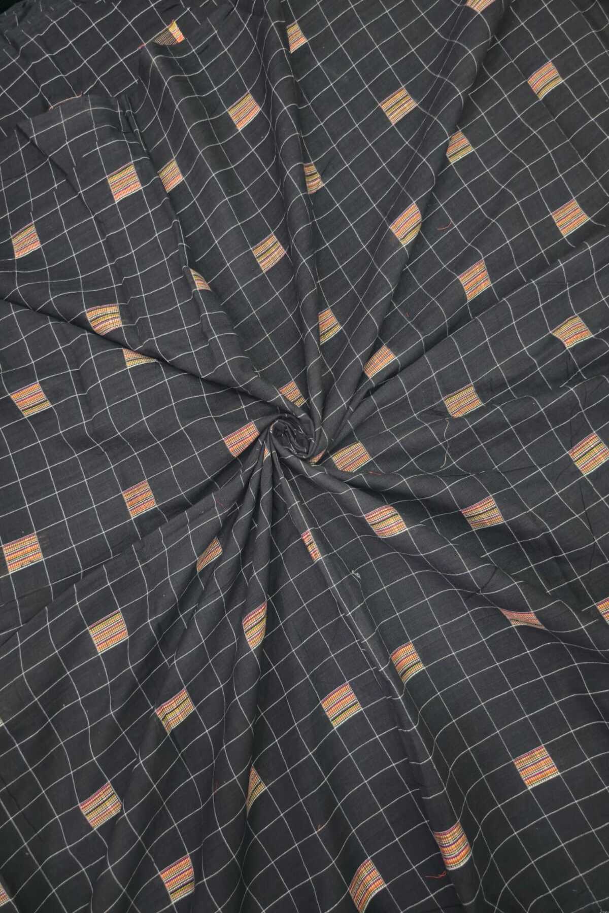 Mutli Threads Woven With B&W Checked Pure Cotton Fabric