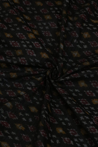 Black Pure Rawsilk Ikkat Hand Woven  Fabric