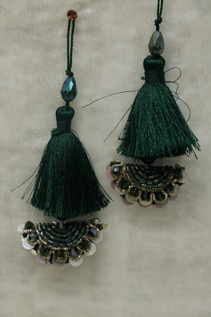 Half Moon Cutbead Worked Blouse Latkans With Tassels & Crystals