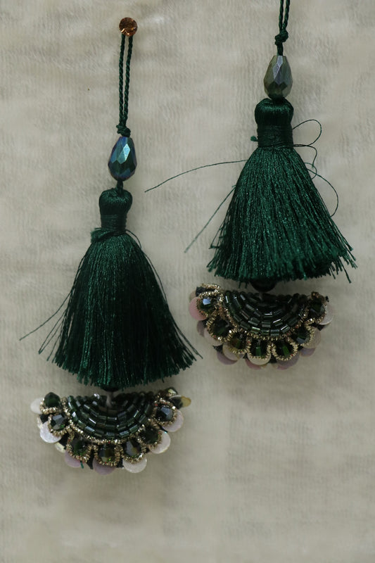 Half Moon Cutbead Worked Blouse Latkans With Tassels & Crystals