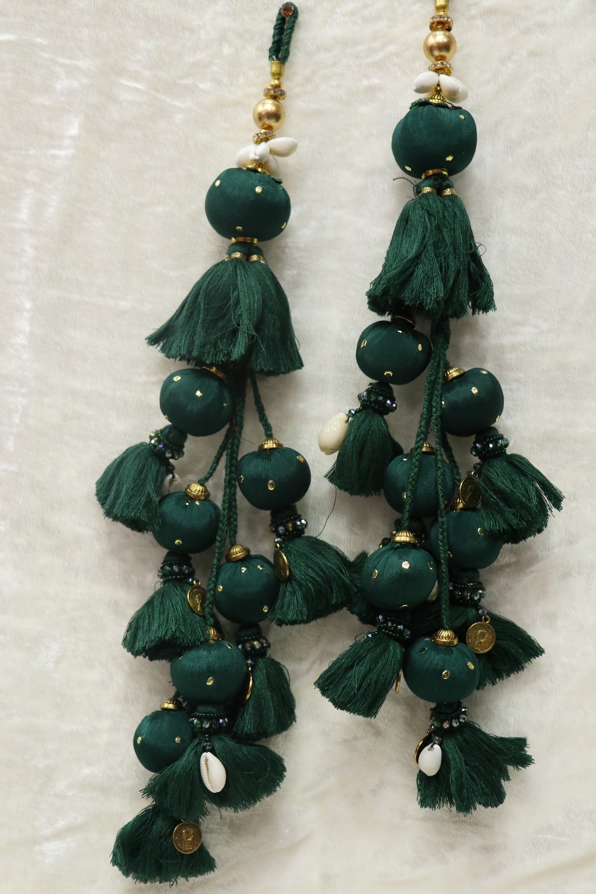 Cotton Thread Lehenga Latkans With Cowrie & Metal Coins