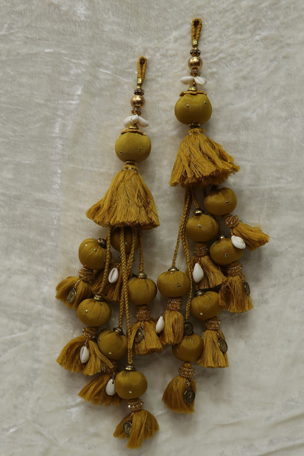 Cotton Thread Lehenga Latkans With Cowrie & Metal Coins