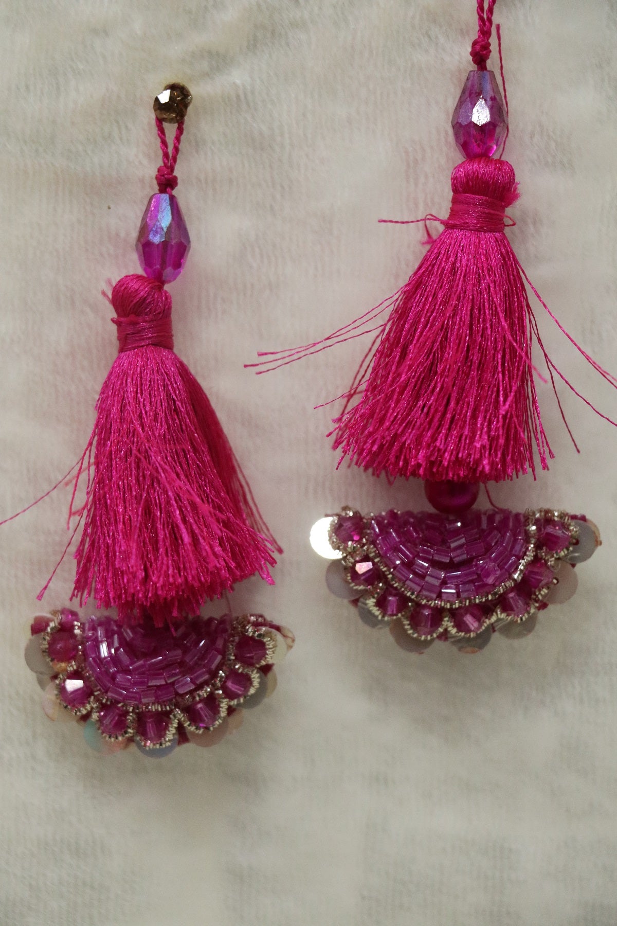 Half Moon Cutbead Worked Blouse Latkans With Tassels & Crystals