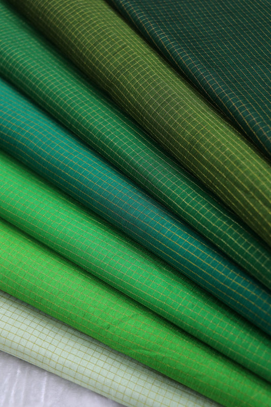 Hues Of Green Pure Pattu Kora Checks Fabric