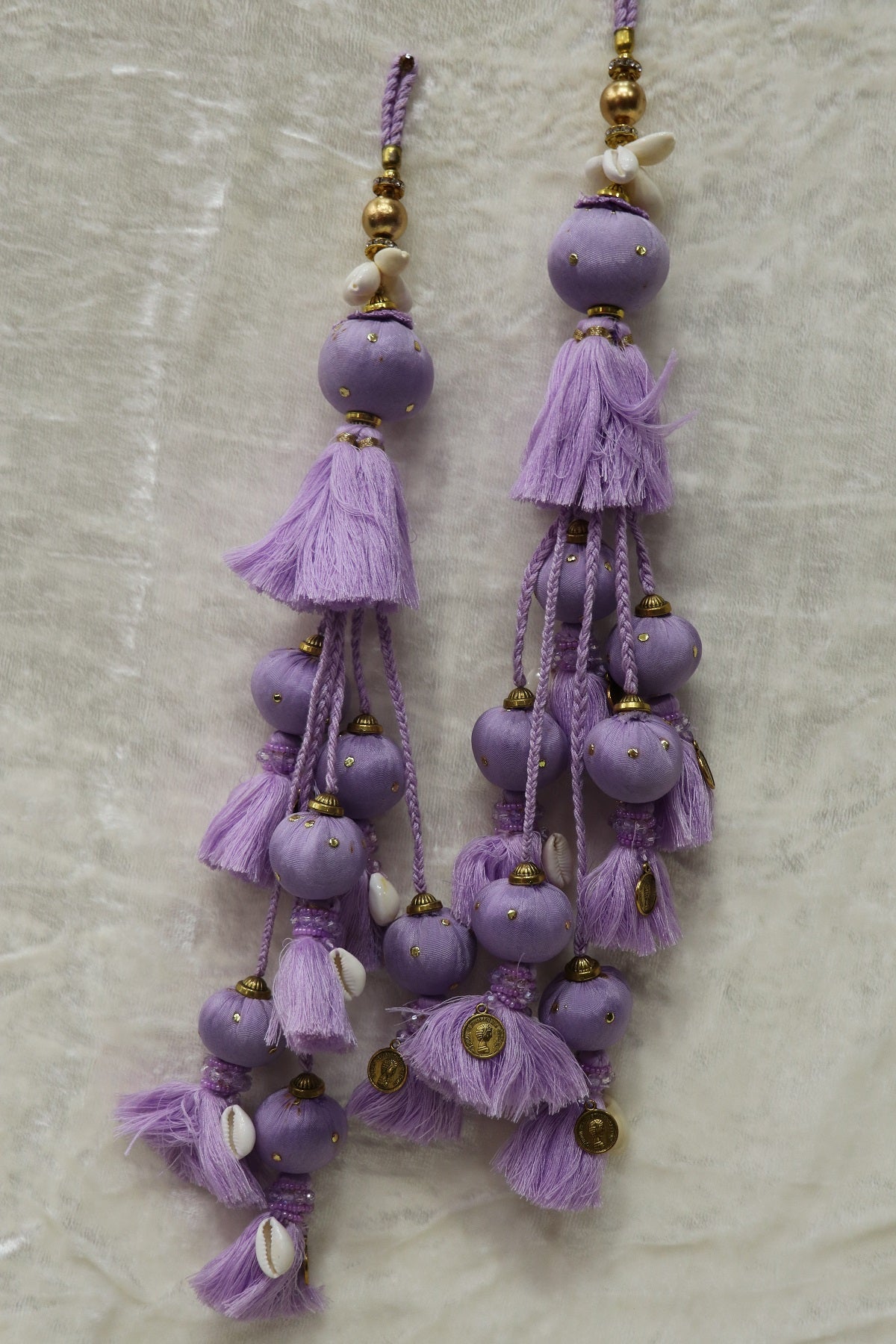 Cotton Thread Lehenga Latkans With Cowrie & Metal Coins