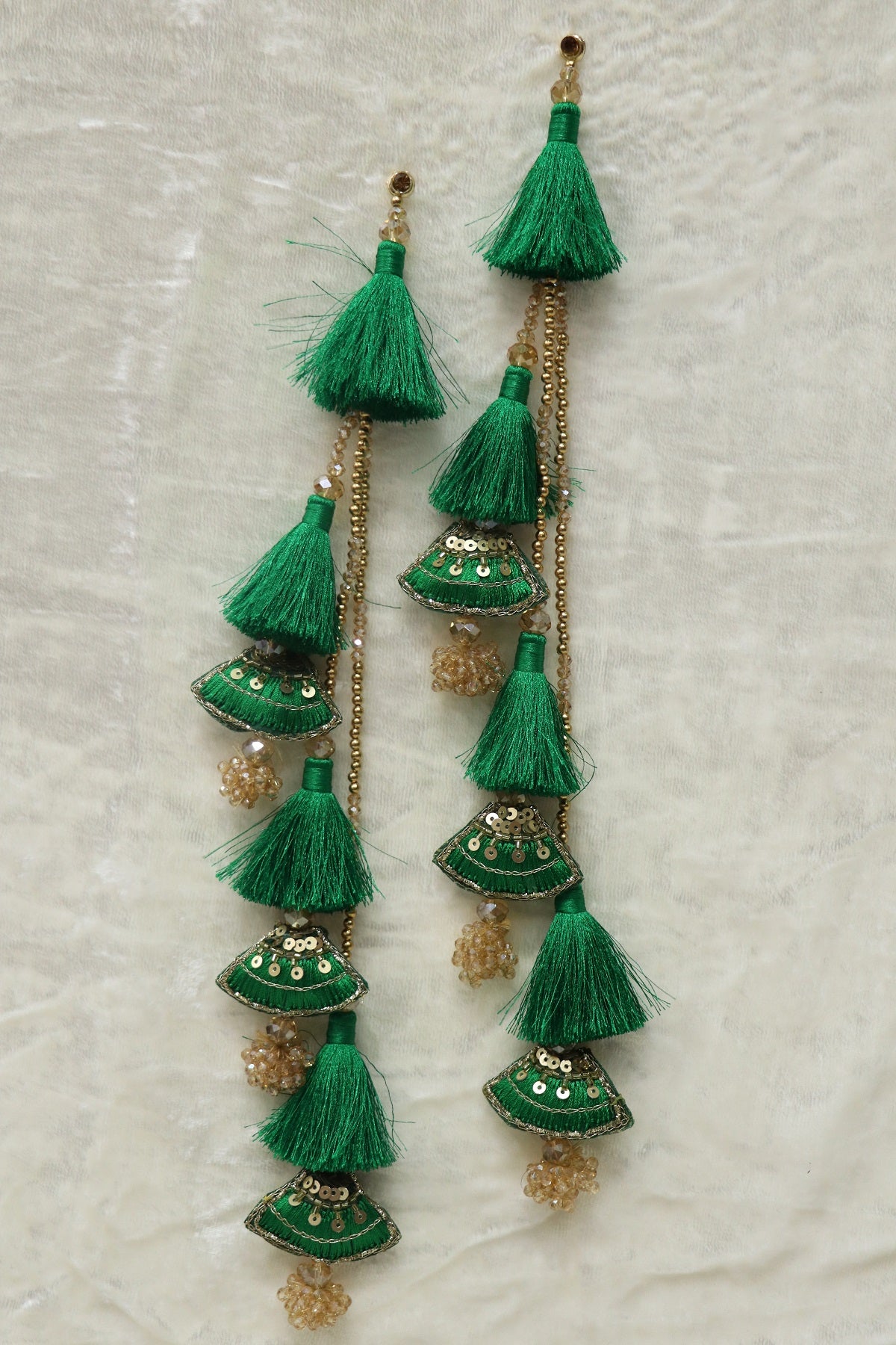 Sequins With Zardosi & Crystal Beads Worked Silk Thread Lehenga Latkans