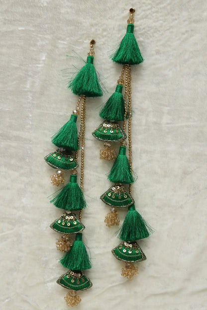 Sequins With Zardosi & Crystal Beads Worked Silk Thread Lehenga Latkans