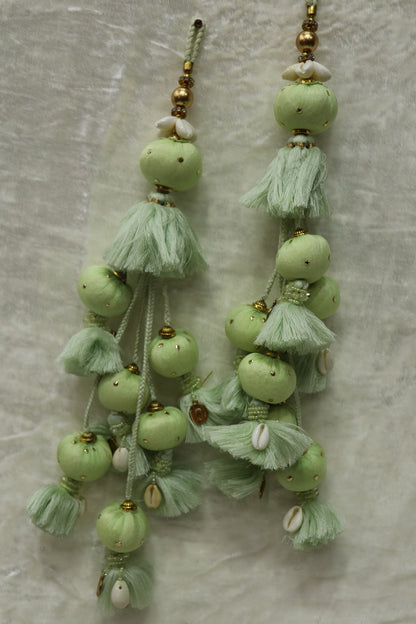 Cotton Thread Lehenga Latkans With Cowrie & Metal Coins