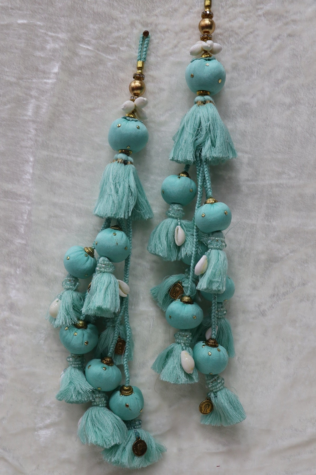 Cotton Thread Lehenga Latkans With Cowrie & Metal Coins