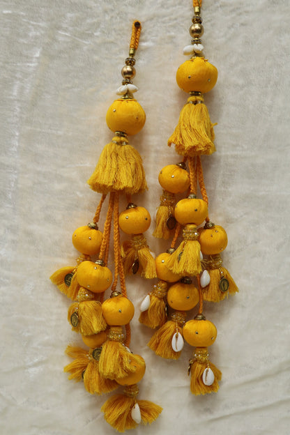 Cotton Thread Lehenga Latkans With Cowrie & Metal Coins