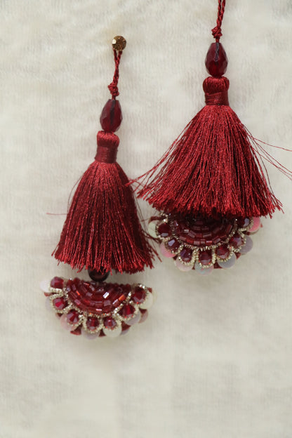 Half Moon Cutbead Worked Blouse Latkans With Tassels & Crystals