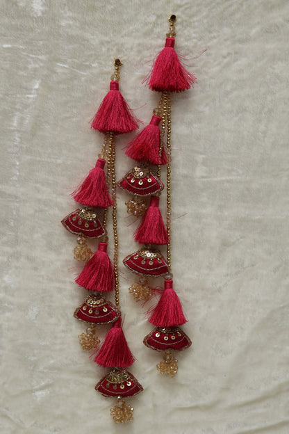 Sequins With Zardosi & Crystal Beads Worked Silk Thread Lehenga Latkans