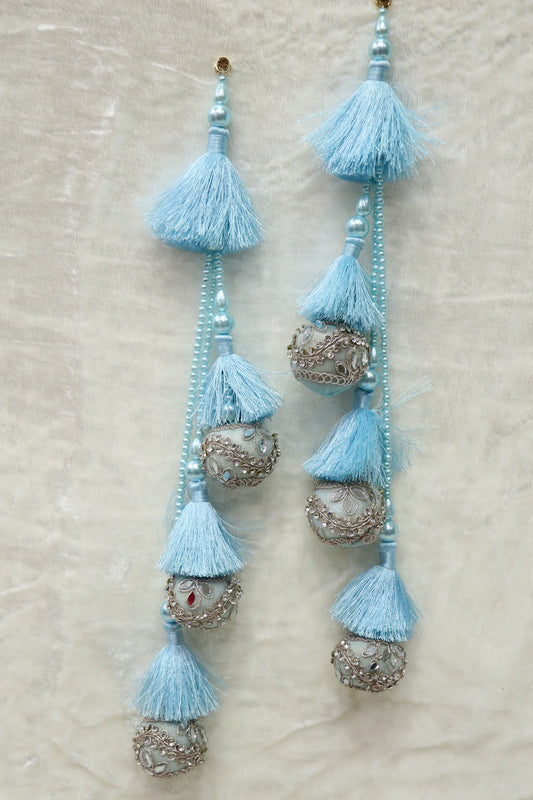 Silk Thread Lehenga Latkans With Pearls & Chatons Worked Balls