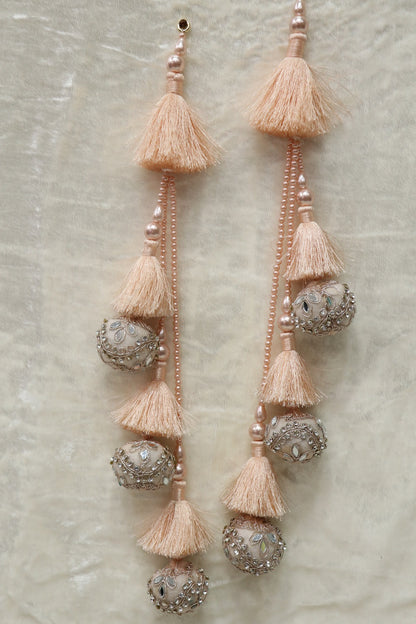 Silk Thread Lehenga Latkans With Pearls & Chatons Worked Balls