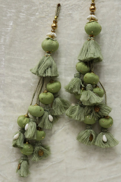 Cotton Thread Lehenga Latkans With Cowrie & Metal Coins