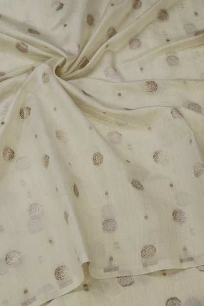 Water Gold Zari Woven Roses & Polka Dots Pure Chiniya Silk Dyeable Fabric