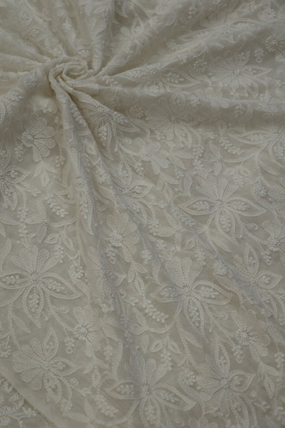 Pure Georgette Chikankari Embroidered Fabric