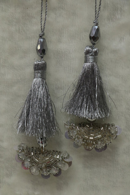 Half Moon Cutbead Worked Blouse Latkans With Tassels & Crystals