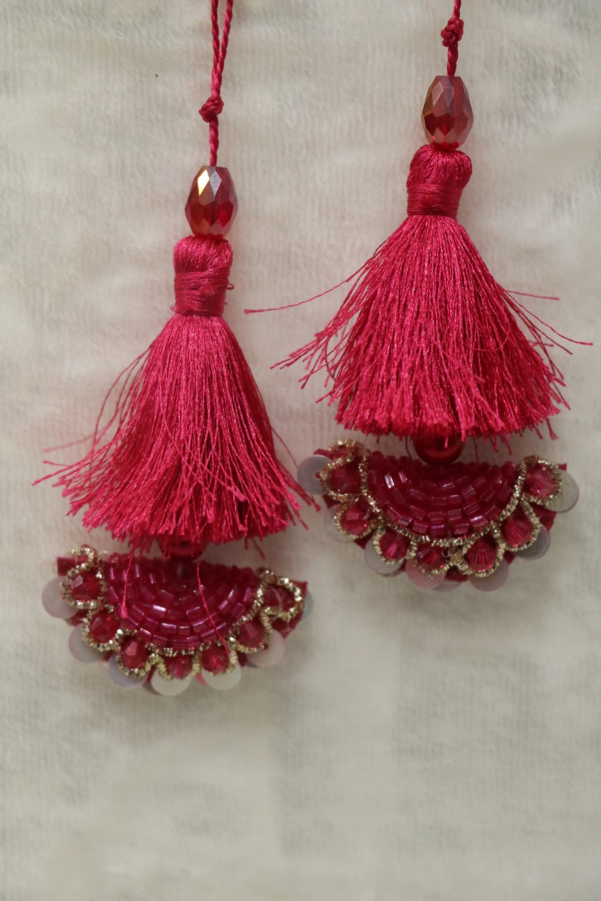 Half Moon Cutbead Worked Blouse Latkans With Tassels & Crystals