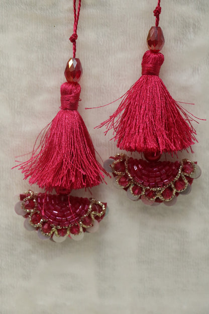 Half Moon Cutbead Worked Blouse Latkans With Tassels & Crystals