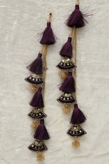 Sequins With Zardosi & Crystal Beads Worked Silk Thread Lehenga Latkans