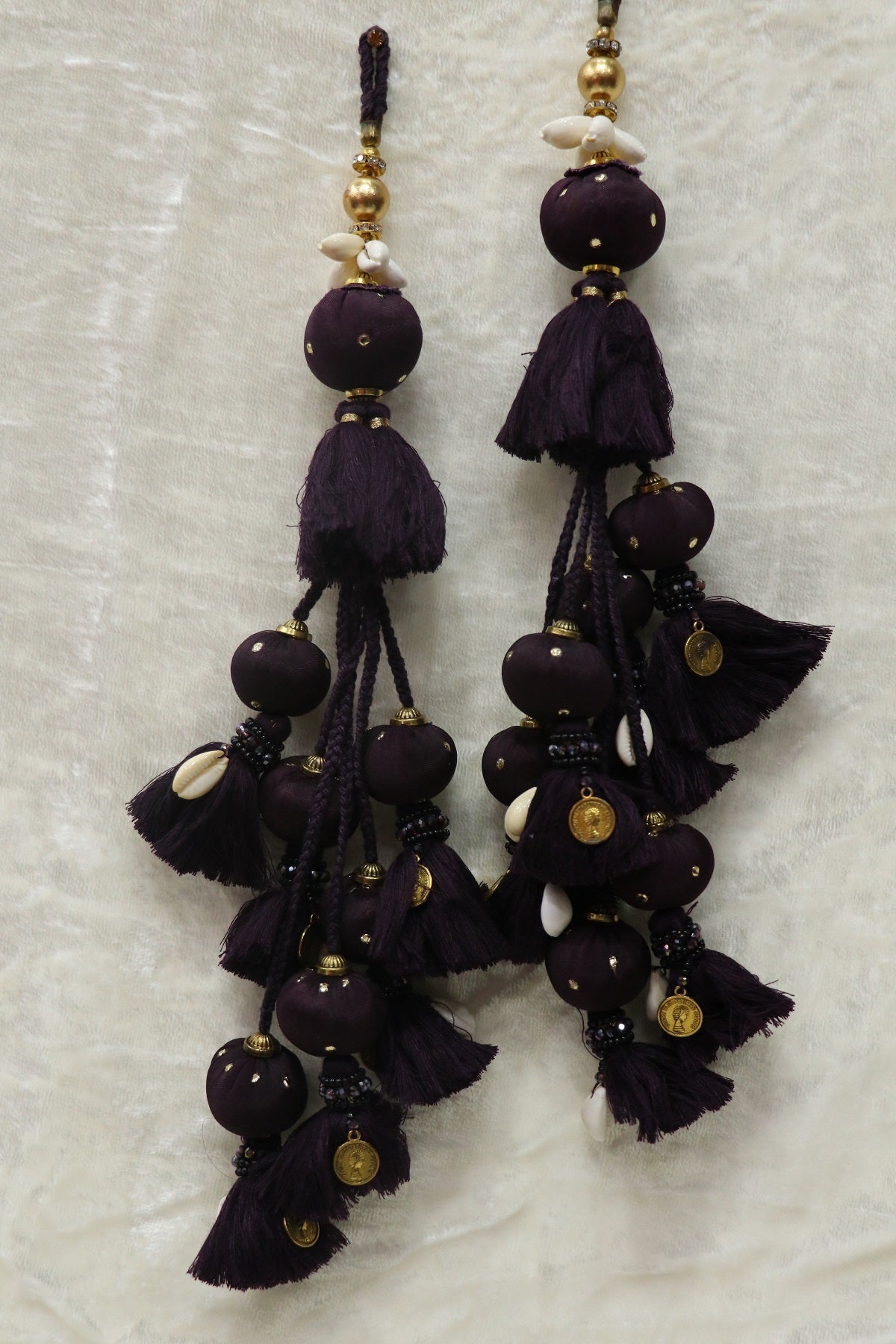 Cotton Thread Lehenga Latkans With Cowrie & Metal Coins