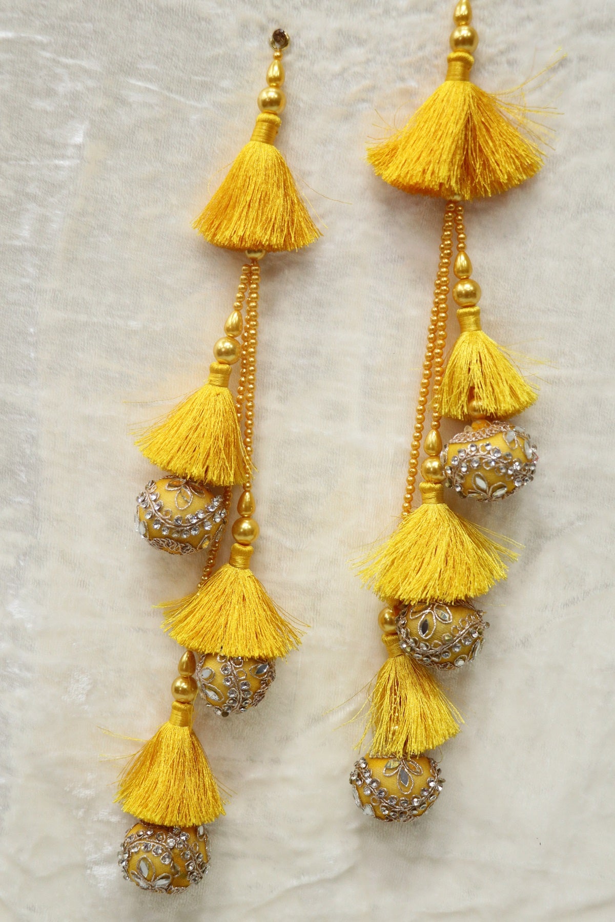 Silk Thread Lehenga Latkans With Pearls & Chatons Worked Balls