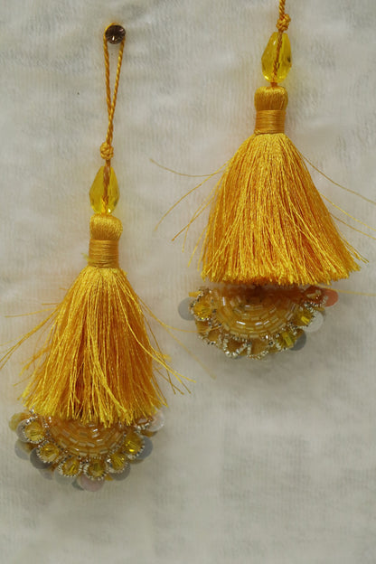 Half Moon Cutbead Worked Blouse Latkans With Tassels & Crystals